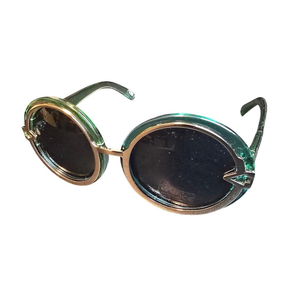 True Religion Green Gold Round Oversized Sunglasses Y2K NWT NEW